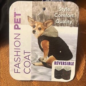 Reversible Dog Coat - Black, Gray, and Plaid Pattern